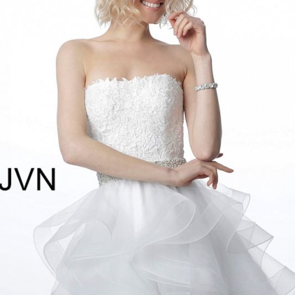 Nwt - Jovani Jvn3099 Embroidered Tiered Strapless Cocktail Dress